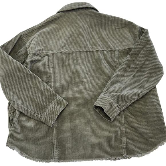 Zara Shacket Womens X Small Green Corduroy Raw Hem Shirt Jacket - Picture 3 of 10